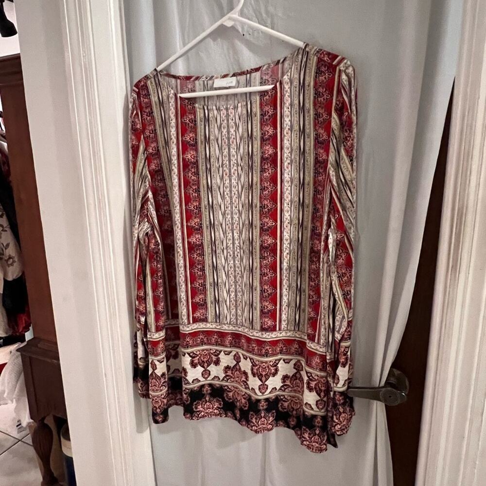 J Jill red black striped floral top/tunic size xl